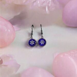 Silver and Purple Floral Drop Earrings